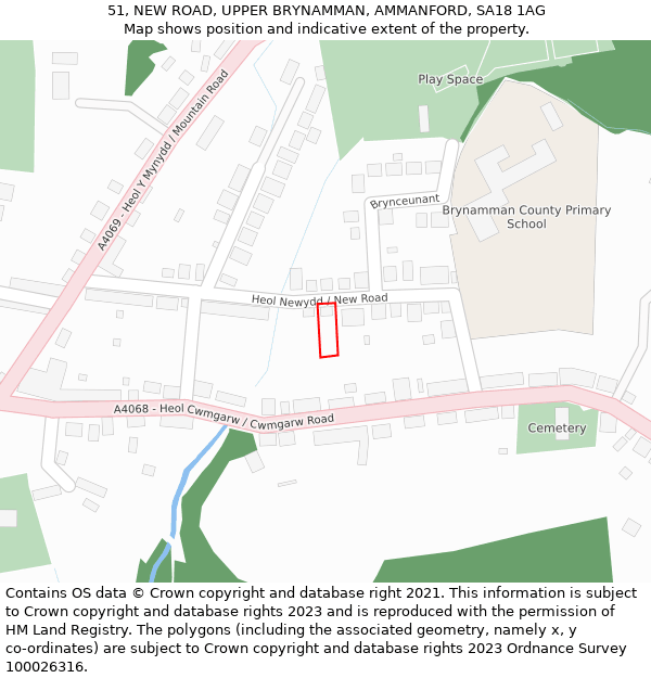 51, NEW ROAD, UPPER BRYNAMMAN, AMMANFORD, SA18 1AG: Location map and indicative extent of plot