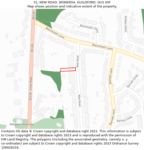 51, NEW ROAD, WONERSH, GUILDFORD, GU5 0SF: Location map and indicative extent of plot