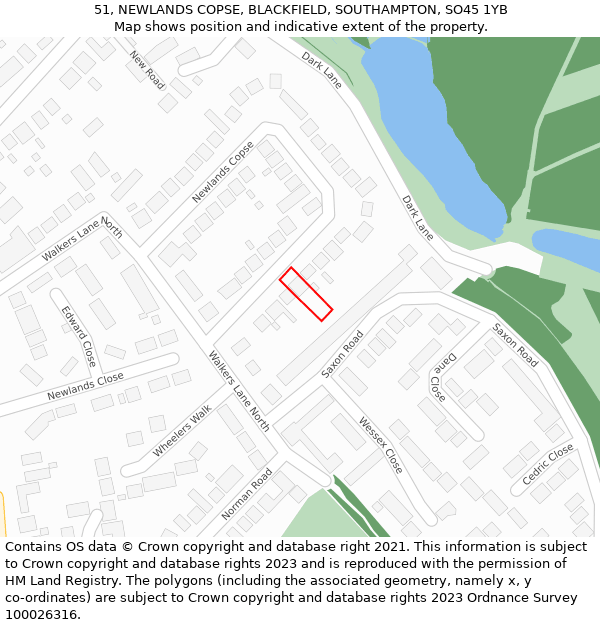 51, NEWLANDS COPSE, BLACKFIELD, SOUTHAMPTON, SO45 1YB: Location map and indicative extent of plot