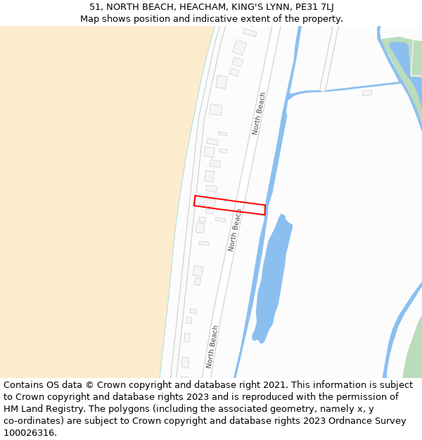 51, NORTH BEACH, HEACHAM, KING'S LYNN, PE31 7LJ: Location map and indicative extent of plot