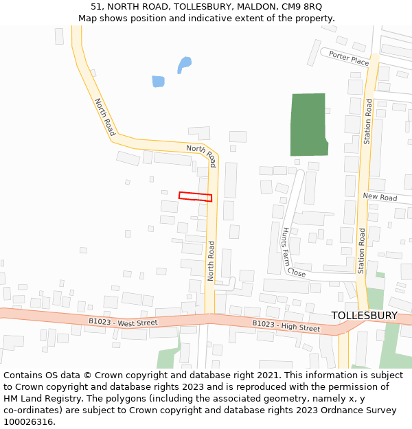 51, NORTH ROAD, TOLLESBURY, MALDON, CM9 8RQ: Location map and indicative extent of plot