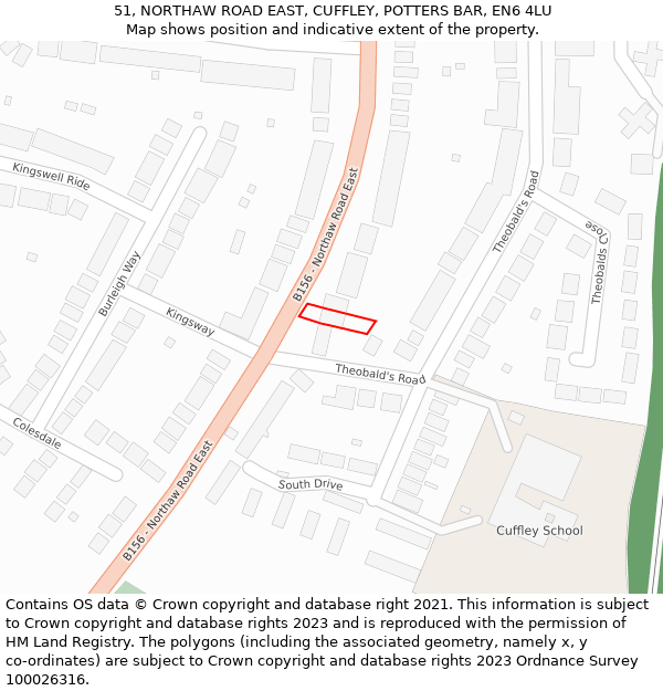 51, NORTHAW ROAD EAST, CUFFLEY, POTTERS BAR, EN6 4LU: Location map and indicative extent of plot