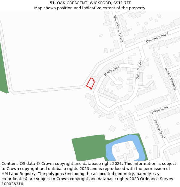 51, OAK CRESCENT, WICKFORD, SS11 7FF: Location map and indicative extent of plot
