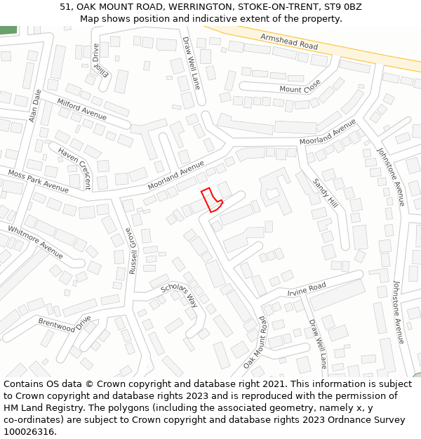 51, OAK MOUNT ROAD, WERRINGTON, STOKE-ON-TRENT, ST9 0BZ: Location map and indicative extent of plot