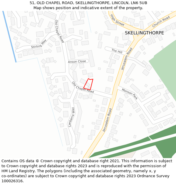 51, OLD CHAPEL ROAD, SKELLINGTHORPE, LINCOLN, LN6 5UB: Location map and indicative extent of plot
