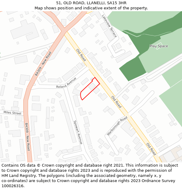 51, OLD ROAD, LLANELLI, SA15 3HR: Location map and indicative extent of plot