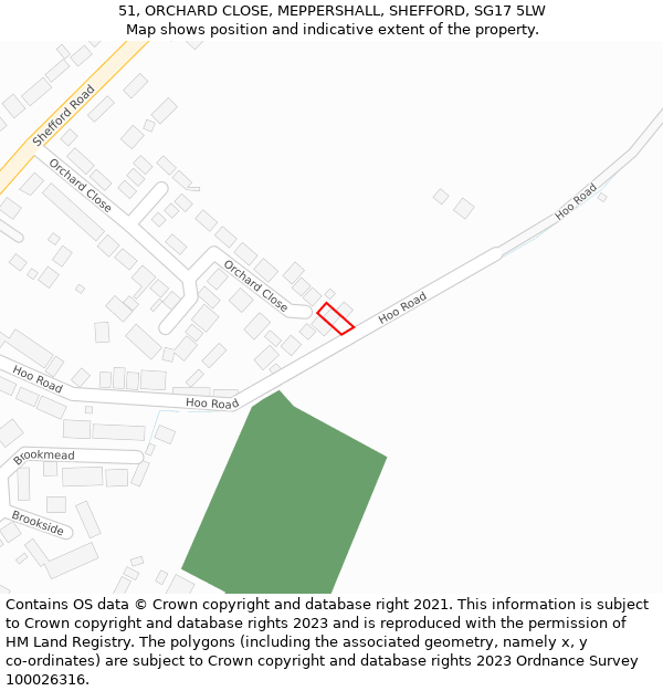 51, ORCHARD CLOSE, MEPPERSHALL, SHEFFORD, SG17 5LW: Location map and indicative extent of plot