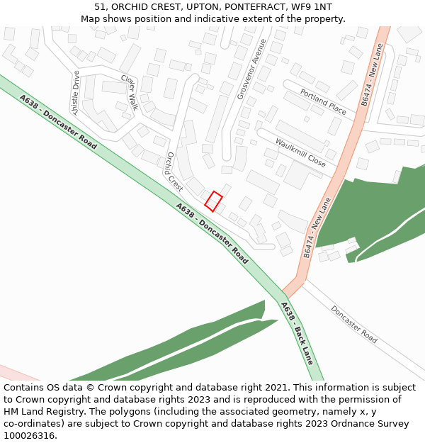 51, ORCHID CREST, UPTON, PONTEFRACT, WF9 1NT: Location map and indicative extent of plot