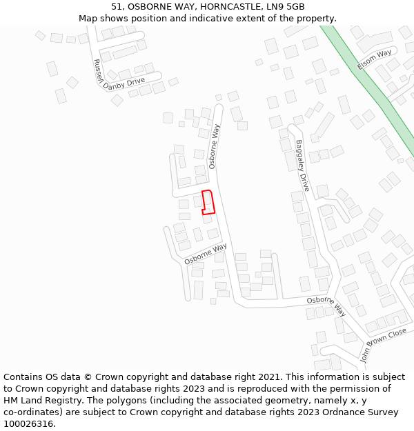 51, OSBORNE WAY, HORNCASTLE, LN9 5GB: Location map and indicative extent of plot