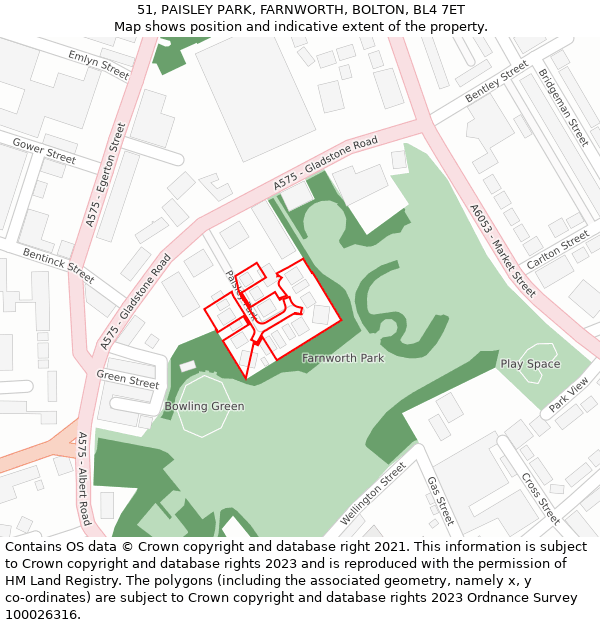 51, PAISLEY PARK, FARNWORTH, BOLTON, BL4 7ET: Location map and indicative extent of plot