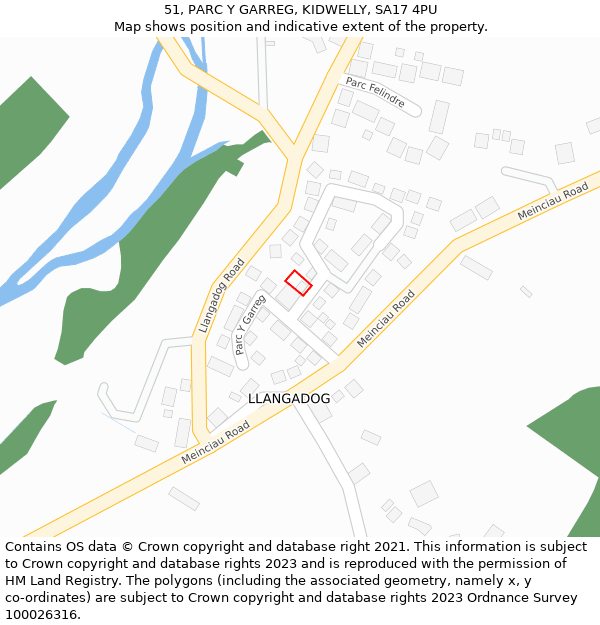 51, PARC Y GARREG, KIDWELLY, SA17 4PU: Location map and indicative extent of plot