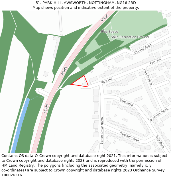 51, PARK HILL, AWSWORTH, NOTTINGHAM, NG16 2RD: Location map and indicative extent of plot