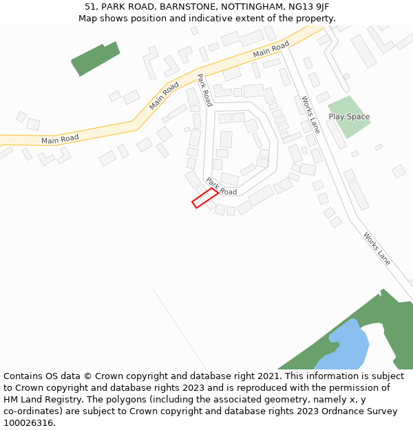51, PARK ROAD, BARNSTONE, NOTTINGHAM, NG13 9JF: Location map and indicative extent of plot