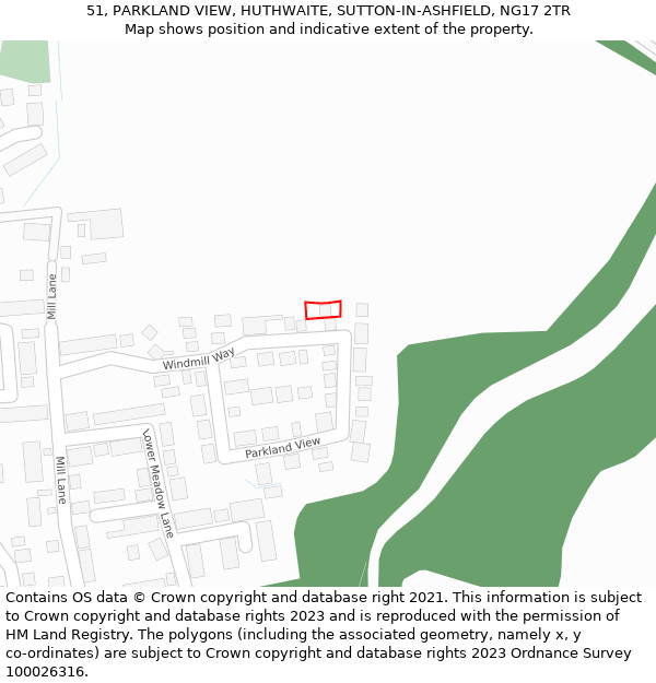 51, PARKLAND VIEW, HUTHWAITE, SUTTON-IN-ASHFIELD, NG17 2TR: Location map and indicative extent of plot