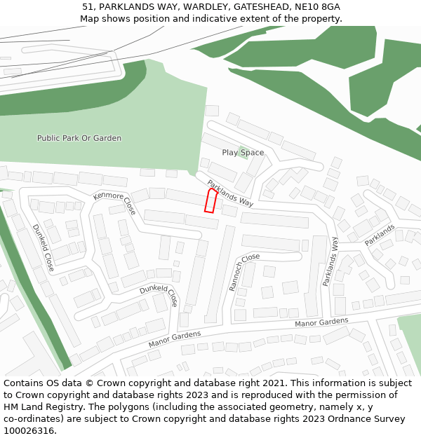 51, PARKLANDS WAY, WARDLEY, GATESHEAD, NE10 8GA: Location map and indicative extent of plot