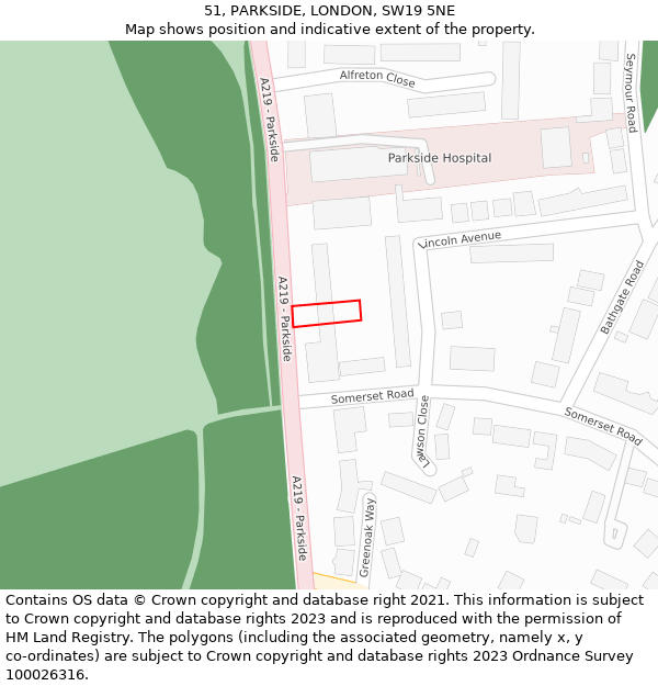 51, PARKSIDE, LONDON, SW19 5NE: Location map and indicative extent of plot