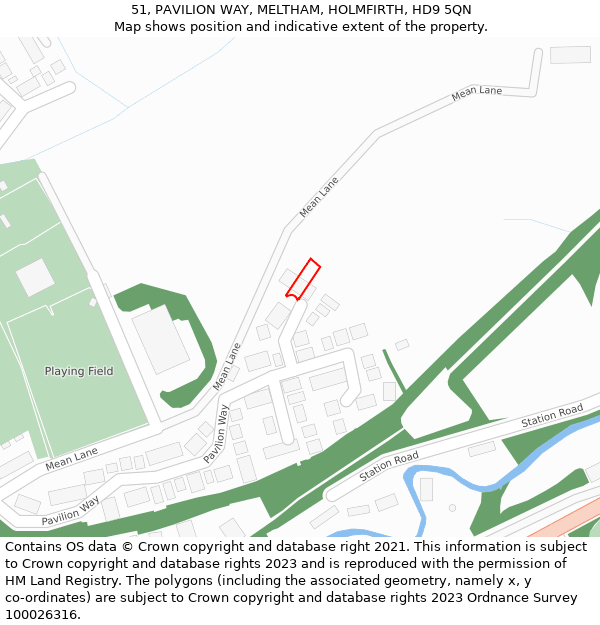 51, PAVILION WAY, MELTHAM, HOLMFIRTH, HD9 5QN: Location map and indicative extent of plot