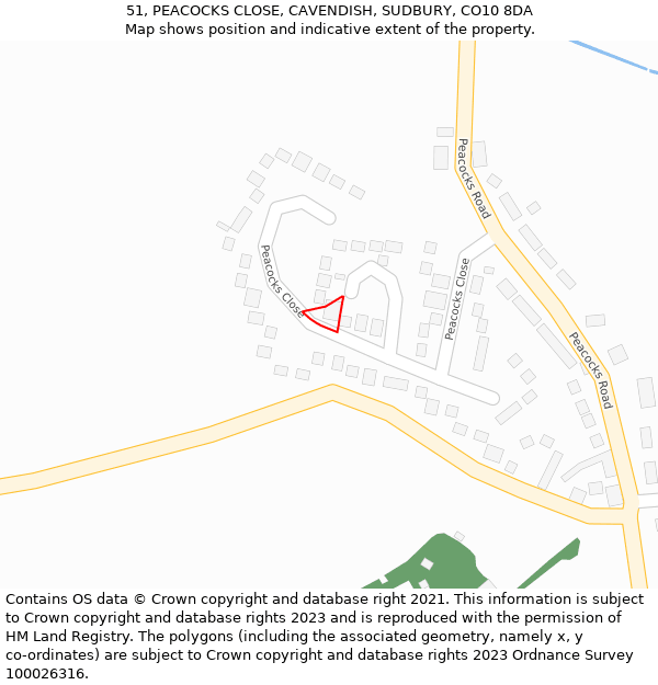 51, PEACOCKS CLOSE, CAVENDISH, SUDBURY, CO10 8DA: Location map and indicative extent of plot