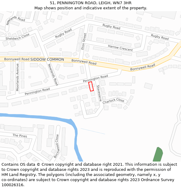 51, PENNINGTON ROAD, LEIGH, WN7 3HR: Location map and indicative extent of plot