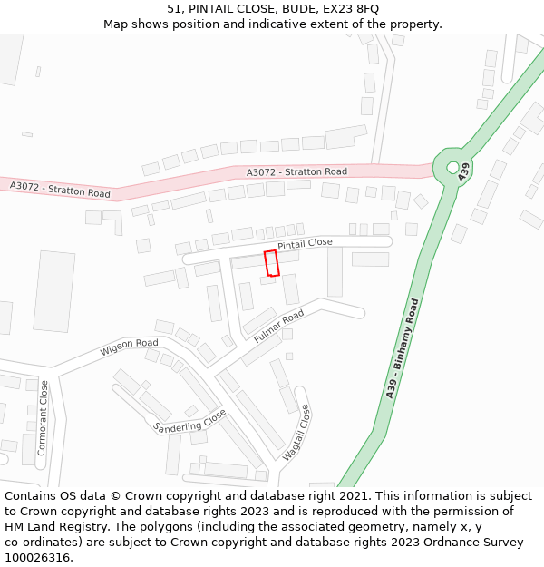 51, PINTAIL CLOSE, BUDE, EX23 8FQ: Location map and indicative extent of plot