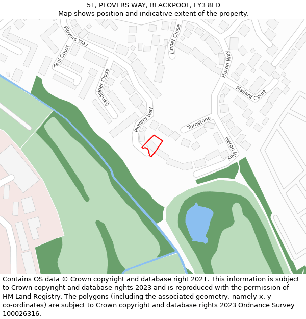 51, PLOVERS WAY, BLACKPOOL, FY3 8FD: Location map and indicative extent of plot