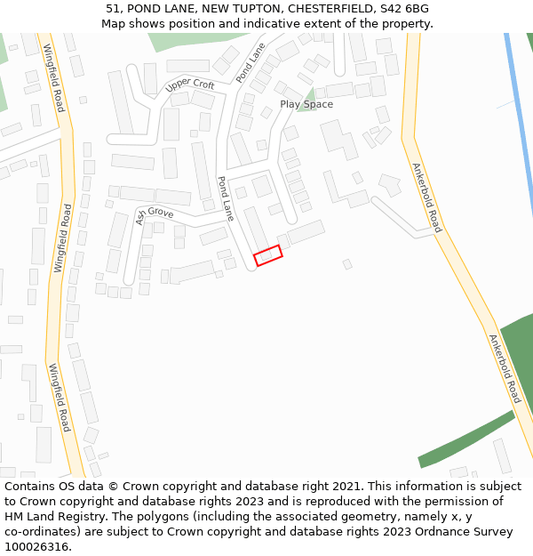 51, POND LANE, NEW TUPTON, CHESTERFIELD, S42 6BG: Location map and indicative extent of plot