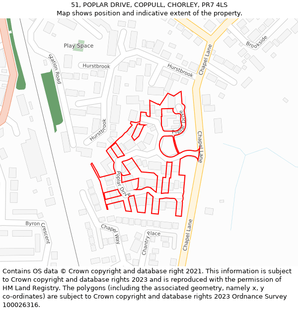 51, POPLAR DRIVE, COPPULL, CHORLEY, PR7 4LS: Location map and indicative extent of plot