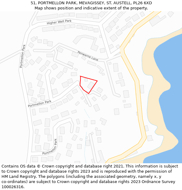 51, PORTMELLON PARK, MEVAGISSEY, ST AUSTELL, PL26 6XD: Location map and indicative extent of plot