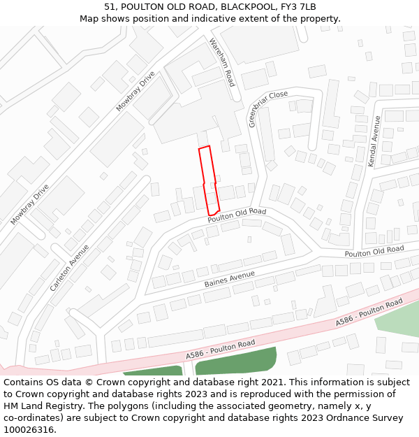 51, POULTON OLD ROAD, BLACKPOOL, FY3 7LB: Location map and indicative extent of plot