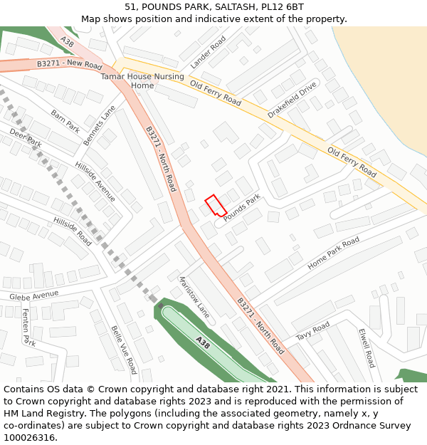 51, POUNDS PARK, SALTASH, PL12 6BT: Location map and indicative extent of plot