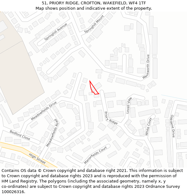 51, PRIORY RIDGE, CROFTON, WAKEFIELD, WF4 1TF: Location map and indicative extent of plot