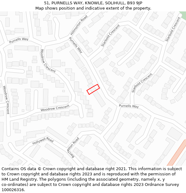 51, PURNELLS WAY, KNOWLE, SOLIHULL, B93 9JP: Location map and indicative extent of plot