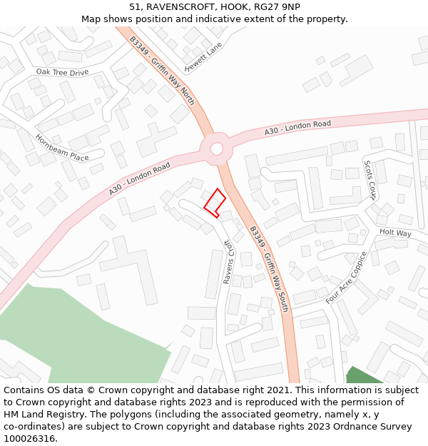 51, RAVENSCROFT, HOOK, RG27 9NP: Location map and indicative extent of plot