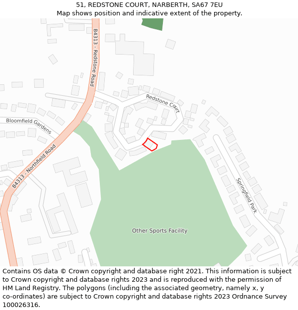 51, REDSTONE COURT, NARBERTH, SA67 7EU: Location map and indicative extent of plot