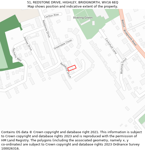 51, REDSTONE DRIVE, HIGHLEY, BRIDGNORTH, WV16 6EQ: Location map and indicative extent of plot