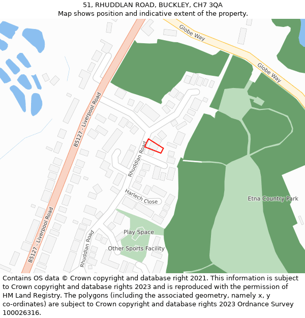 51, RHUDDLAN ROAD, BUCKLEY, CH7 3QA: Location map and indicative extent of plot