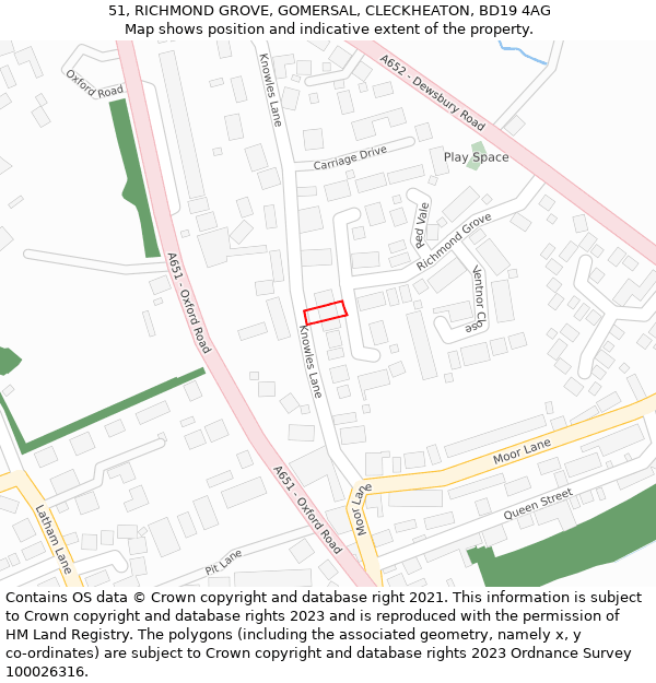 51, RICHMOND GROVE, GOMERSAL, CLECKHEATON, BD19 4AG: Location map and indicative extent of plot