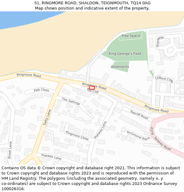 51, RINGMORE ROAD, SHALDON, TEIGNMOUTH, TQ14 0AG: Location map and indicative extent of plot