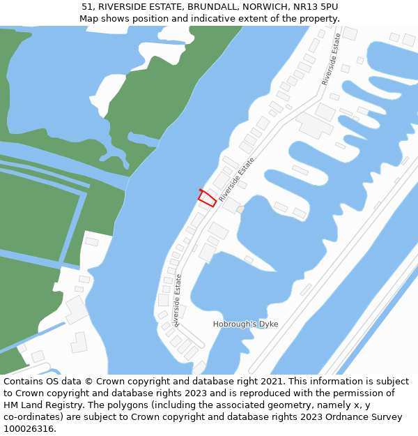 51, RIVERSIDE ESTATE, BRUNDALL, NORWICH, NR13 5PU: Location map and indicative extent of plot