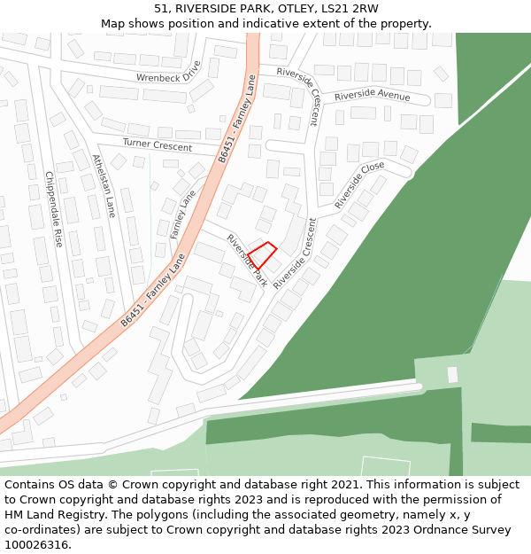 51, RIVERSIDE PARK, OTLEY, LS21 2RW: Location map and indicative extent of plot