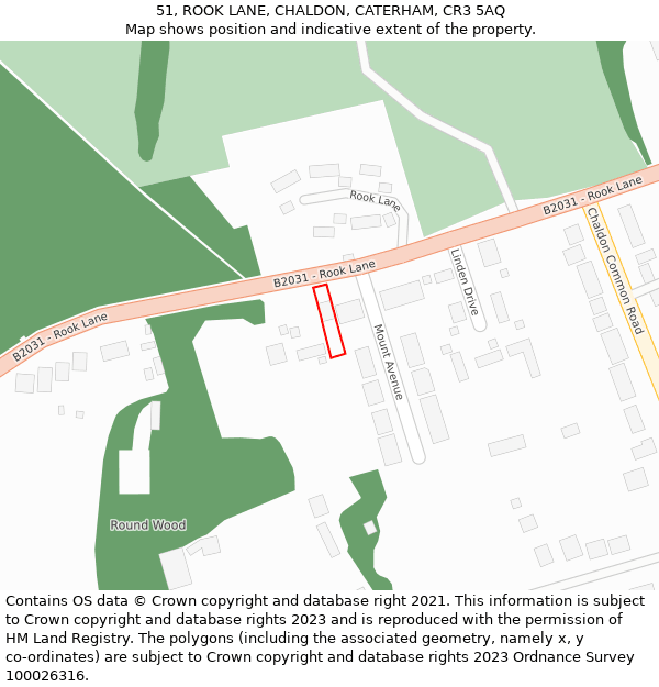 51, ROOK LANE, CHALDON, CATERHAM, CR3 5AQ: Location map and indicative extent of plot