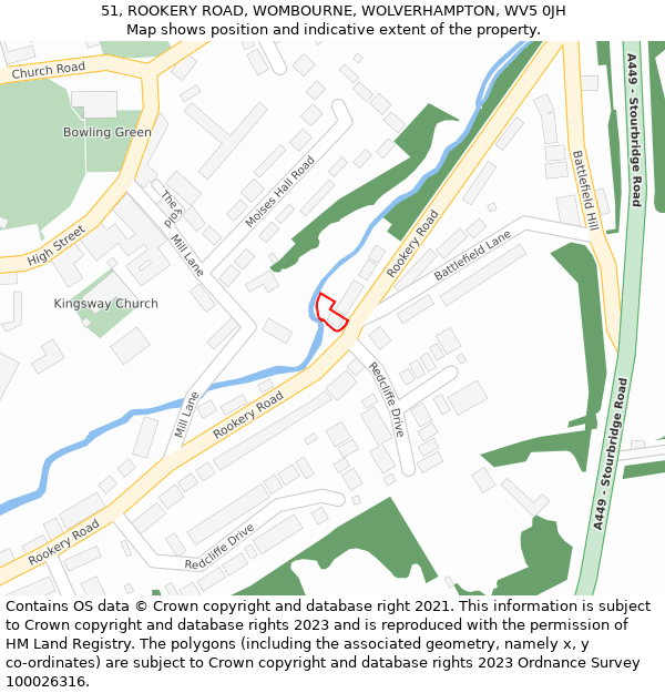 51, ROOKERY ROAD, WOMBOURNE, WOLVERHAMPTON, WV5 0JH: Location map and indicative extent of plot