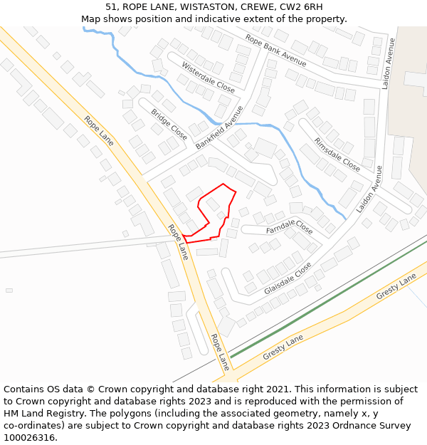 51, ROPE LANE, WISTASTON, CREWE, CW2 6RH: Location map and indicative extent of plot