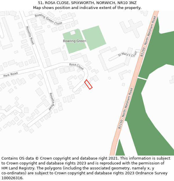 51, ROSA CLOSE, SPIXWORTH, NORWICH, NR10 3NZ: Location map and indicative extent of plot