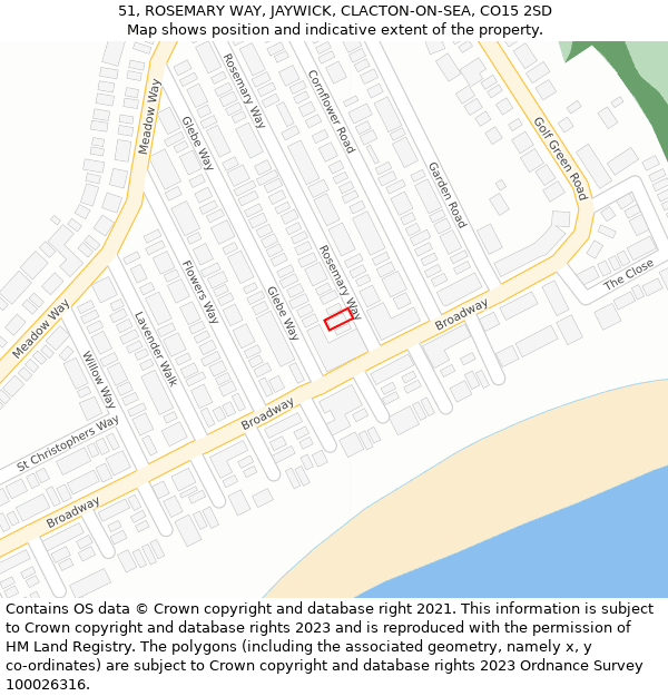 51, ROSEMARY WAY, JAYWICK, CLACTON-ON-SEA, CO15 2SD: Location map and indicative extent of plot