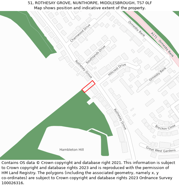 51, ROTHESAY GROVE, NUNTHORPE, MIDDLESBROUGH, TS7 0LF: Location map and indicative extent of plot