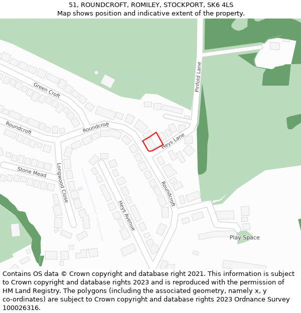 51, ROUNDCROFT, ROMILEY, STOCKPORT, SK6 4LS: Location map and indicative extent of plot