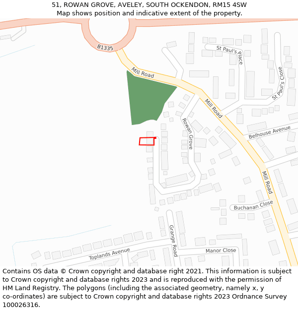 51, ROWAN GROVE, AVELEY, SOUTH OCKENDON, RM15 4SW: Location map and indicative extent of plot