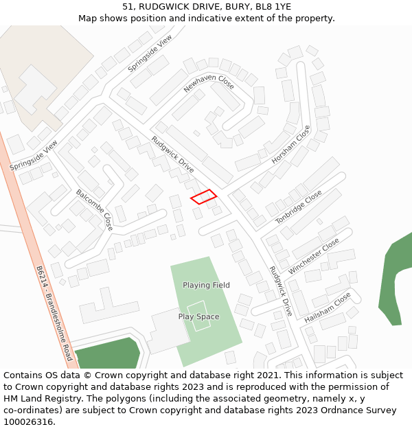 51, RUDGWICK DRIVE, BURY, BL8 1YE: Location map and indicative extent of plot