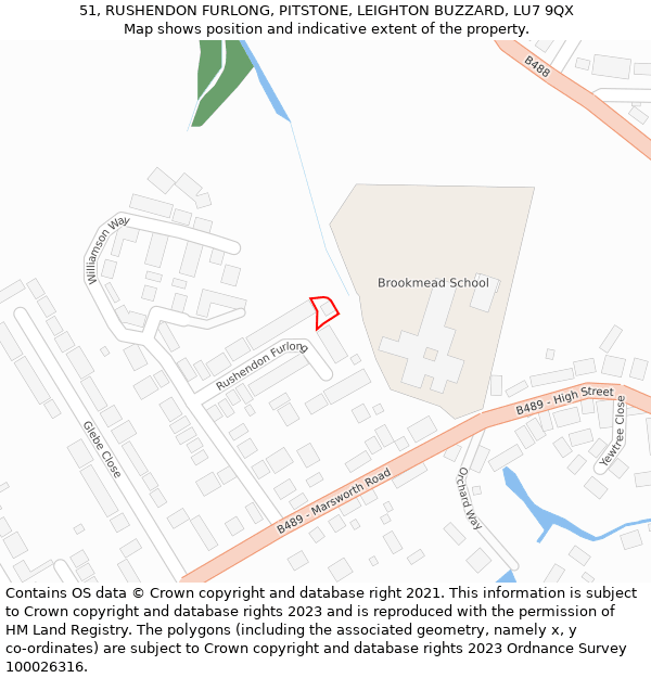 51, RUSHENDON FURLONG, PITSTONE, LEIGHTON BUZZARD, LU7 9QX: Location map and indicative extent of plot